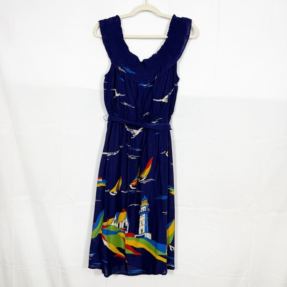 Anthropologie 48 Of 52 Conversations Colloquial Off Shoulder Nautical Midi Dress - Picture 4 of 14